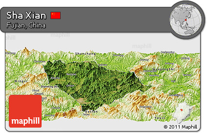 Satellite Panoramic Map of Sha Xian, physical outside