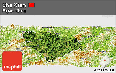 Satellite Panoramic Map of Sha Xian, physical outside