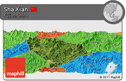 Satellite Panoramic Map of Sha Xian, political outside