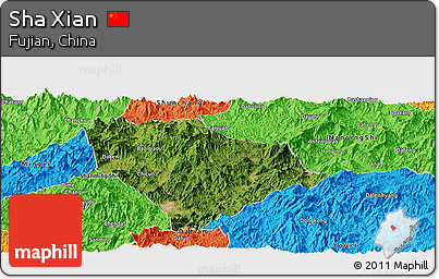 Satellite Panoramic Map of Sha Xian, political outside