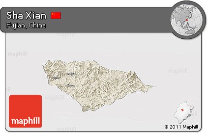 Shaded Relief Panoramic Map of Sha Xian, cropped outside