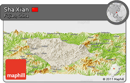 Shaded Relief Panoramic Map of Sha Xian, physical outside
