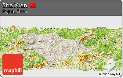 Shaded Relief Panoramic Map of Sha Xian, physical outside