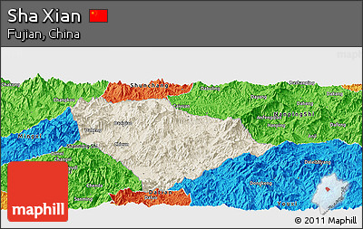 Shaded Relief Panoramic Map of Sha Xian, political outside