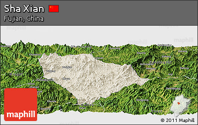 Shaded Relief Panoramic Map of Sha Xian, satellite outside