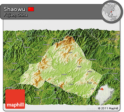 Physical 3D Map of Shaowu, satellite outside