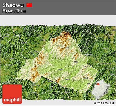 Physical 3D Map of Shaowu, satellite outside