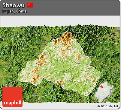 Physical 3D Map of Shaowu, satellite outside