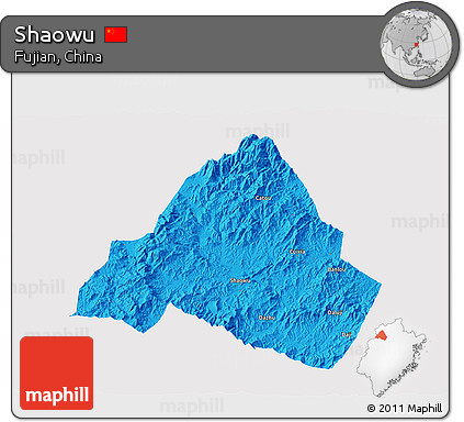 Political 3D Map of Shaowu, single color outside