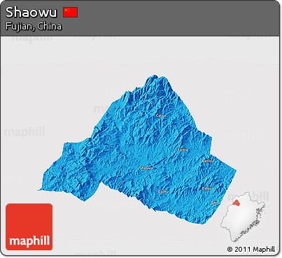 Political 3D Map of Shaowu, single color outside