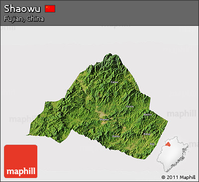 Satellite 3D Map of Shaowu, cropped outside