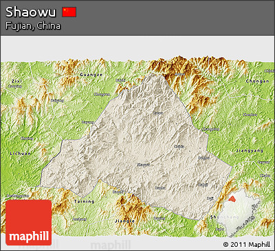 Shaded Relief 3D Map of Shaowu, physical outside