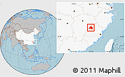 Gray Location Map of Shaowu, highlighted country, hill shading