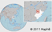 Gray Location Map of Shaowu, highlighted parent region, hill shading