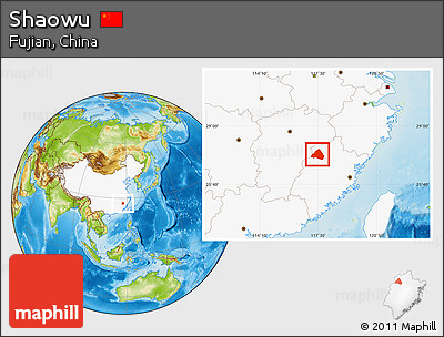 Physical Location Map of Shaowu, highlighted country