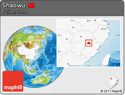 Physical Location Map of Shaowu, highlighted country