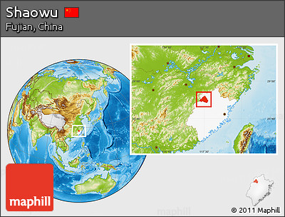 Physical Location Map of Shaowu, highlighted parent region
