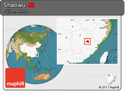 Satellite Location Map of Shaowu, highlighted country