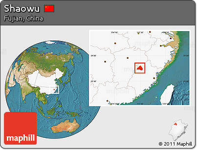 Satellite Location Map of Shaowu, highlighted country