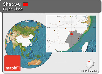 Satellite Location Map of Shaowu, highlighted country, highlighted parent region