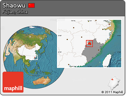 Satellite Location Map of Shaowu, highlighted country, highlighted parent region