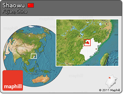 Satellite Location Map of Shaowu, highlighted parent region
