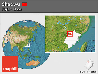 Satellite Location Map of Shaowu, highlighted parent region