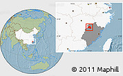 Savanna Style Location Map of Shaowu, highlighted country, highlighted parent region, hill shading