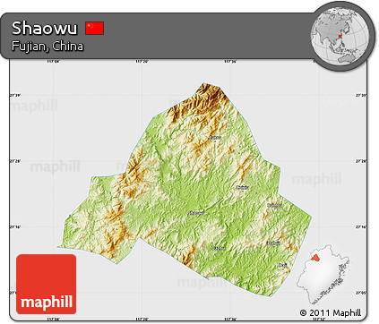 Physical Map of Shaowu, single color outside
