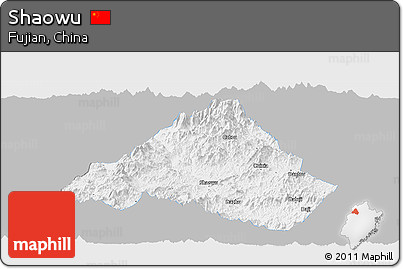 Gray Panoramic Map of Shaowu, single color outside