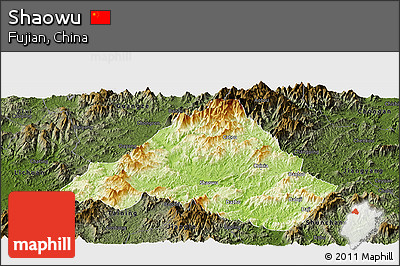 Physical Panoramic Map of Shaowu, darken