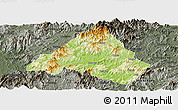 Physical Panoramic Map of Shaowu, darken, semi-desaturated