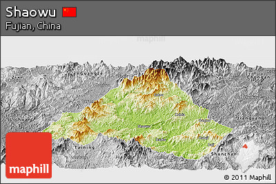 Physical Panoramic Map of Shaowu, desaturated