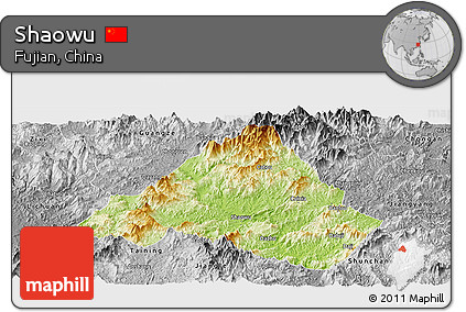 Physical Panoramic Map of Shaowu, desaturated