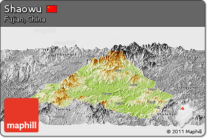 Physical Panoramic Map of Shaowu, desaturated