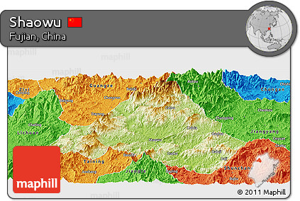 Physical Panoramic Map of Shaowu, political outside