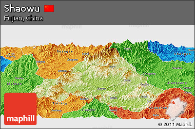 Physical Panoramic Map of Shaowu, political outside