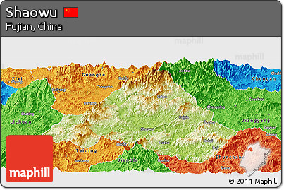 Physical Panoramic Map of Shaowu, political outside
