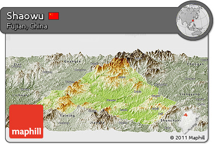 Physical Panoramic Map of Shaowu, semi-desaturated