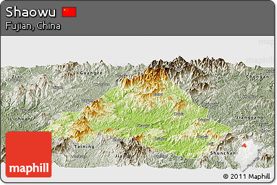 Physical Panoramic Map of Shaowu, semi-desaturated