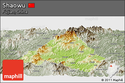 Physical Panoramic Map of Shaowu, semi-desaturated