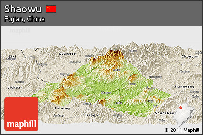 Physical Panoramic Map of Shaowu, shaded relief outside