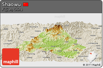 Physical Panoramic Map of Shaowu, shaded relief outside