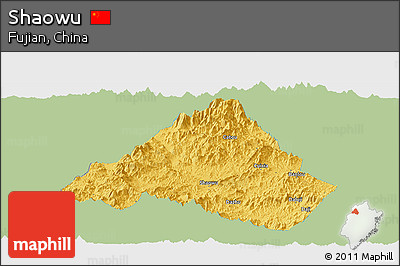 Savanna Style Panoramic Map of Shaowu, single color outside
