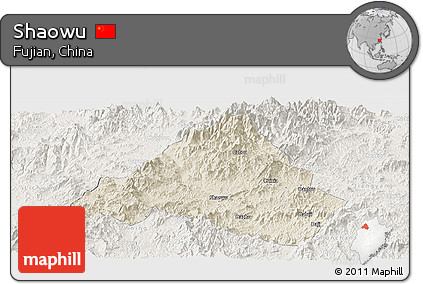 Shaded Relief Panoramic Map of Shaowu, lighten