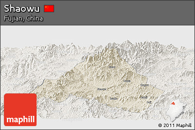 Shaded Relief Panoramic Map of Shaowu, lighten