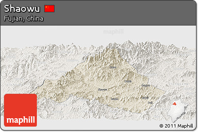 Shaded Relief Panoramic Map of Shaowu, lighten