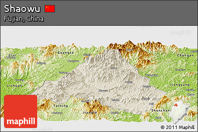 Shaded Relief Panoramic Map of Shaowu, physical outside