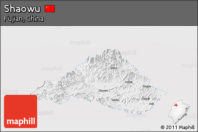 Silver Style Panoramic Map of Shaowu, single color outside