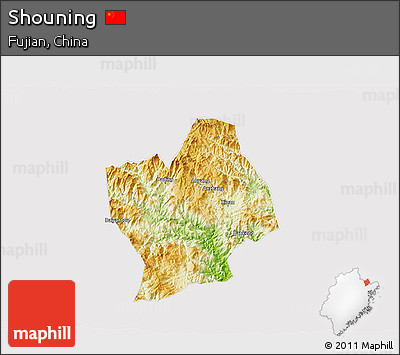 Physical 3D Map of Shouning, cropped outside